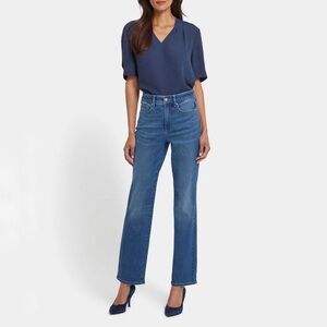 NYDJ Marilyn High Rise Straight Leg Jeans Medium Blue Wash Denim High Waist 14